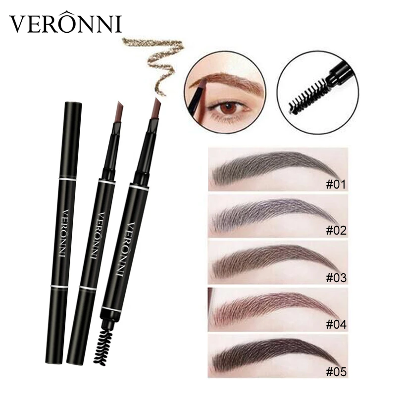 VERONNI-lápiz de cejas de doble punta, 5 colores, resistente al agua, larga duración, No florece, giratorio, tatuaje de cejas triangular