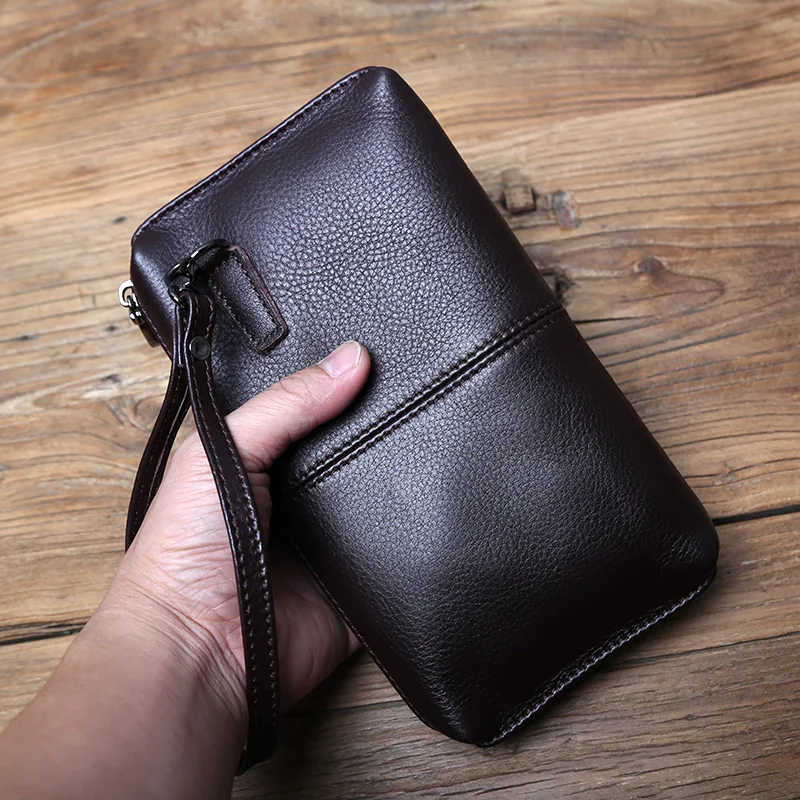 NZPJ männer Leder Lange Brieftasche Erste Schicht Rindsleder Zipper Clutch Tasche Retro Bank Karte Fall Weichem Leder Telefon Fall münze Fall – Detail 21