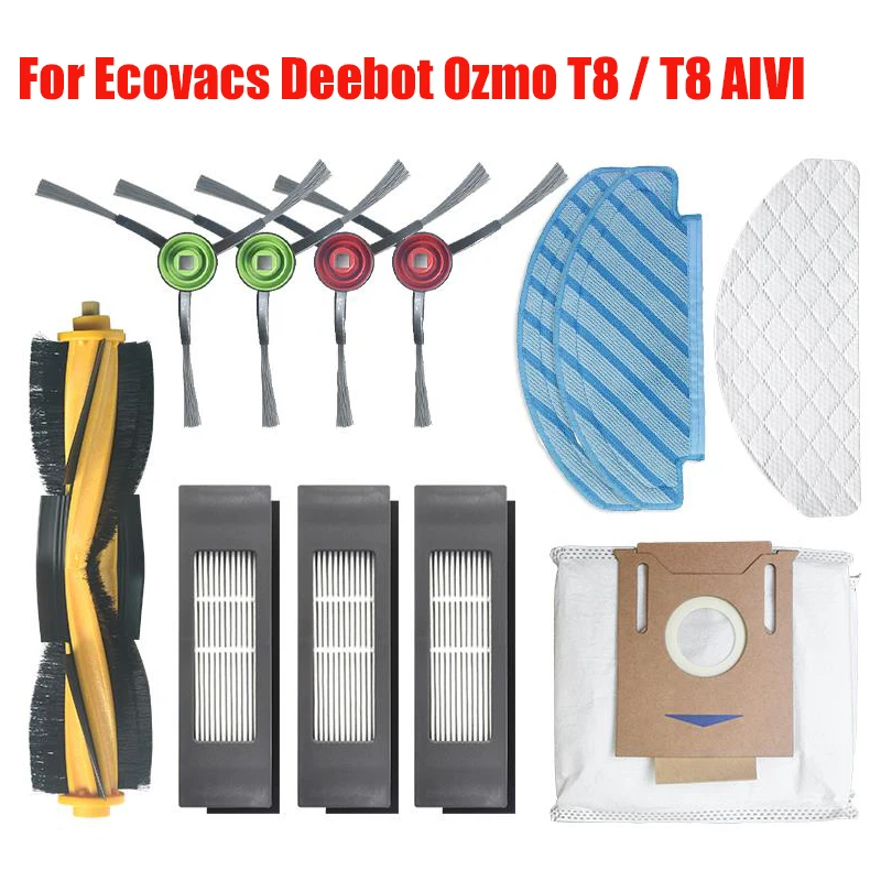 Untuk ECOVACS DEEBOT OZMO T8 / T8 AIVI Robot penyedot debu sikat utama/samping kantong debu Filter suku cadang Aksesori kain pel sekali pakai