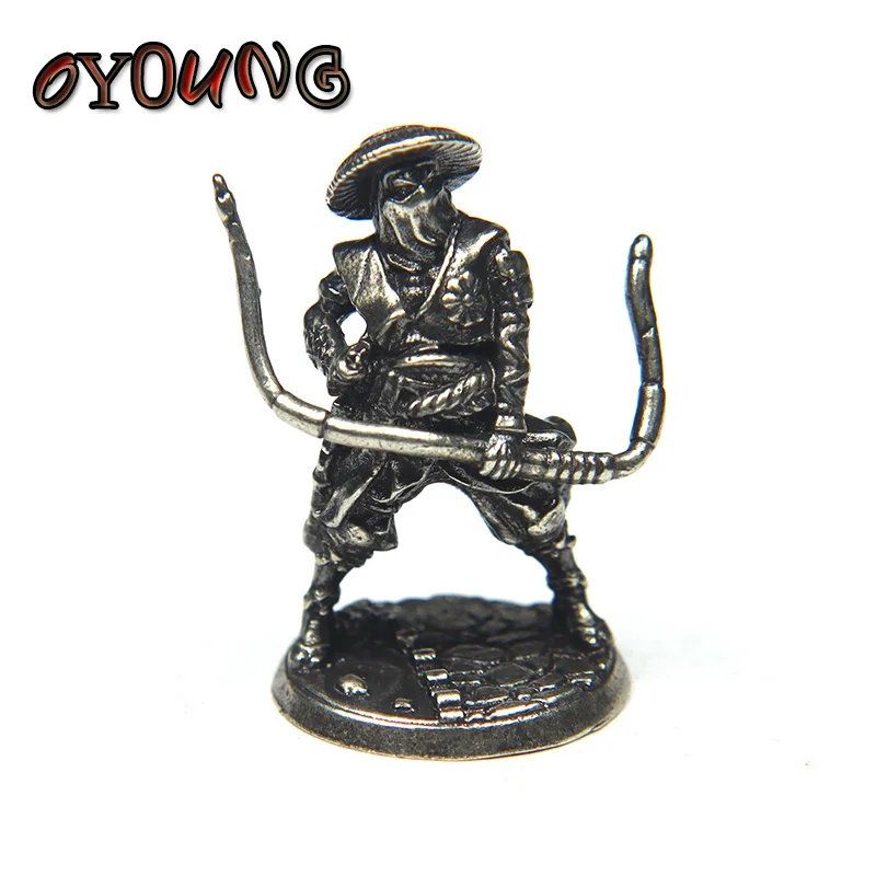 White Copper Japanese Shogunate Samurai Figurines Miniatures Vintage Metal Soldiers Model Statue Desktop Toy Ornament Decoration