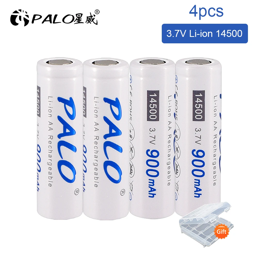 

PALO 2-16pcs 900mah 3.7V 14500 lithium rechargeable batteries AA Accumulator Battery Li-ion Cell for Flashlight Headlamp Torch