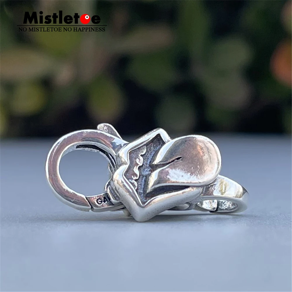 Mistletoe 925 Sterling Silver Rock Punk locomotive Big tongue Lock Clasp European Jewelry