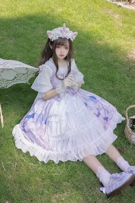 Vestido japonês Lolita JSK para mulheres, babados doces kawaii, sem mangas de fadas, vestidos de noiva princesa para meninas, lindo vestido de festa