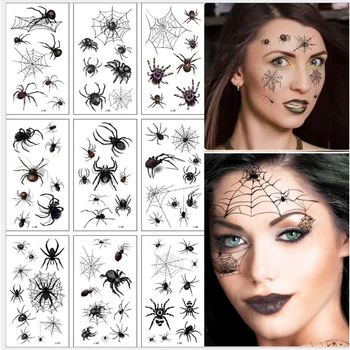 10Sheets/Pack Nieuwe Halloween Vakantie Gezicht Make-Up En Terror Spider En Litteken Masker Ontwerp Fake Tijdelijke Waterdichte Tattoo sticker