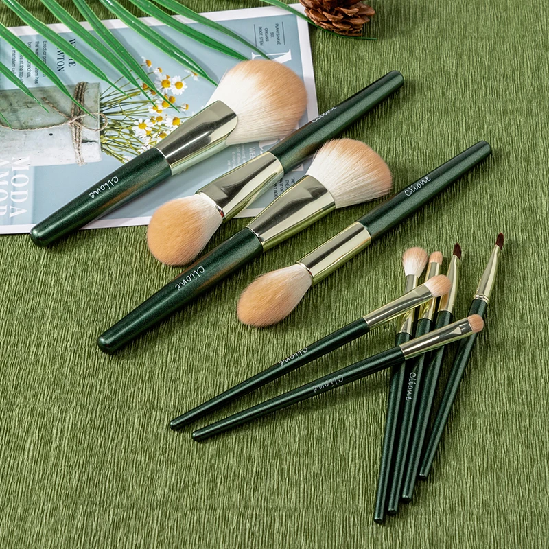 Fashion 10pcs Green Makeup Brushes Set With Bag Blending Powder Eye Face Brush Makeup Tool Kit