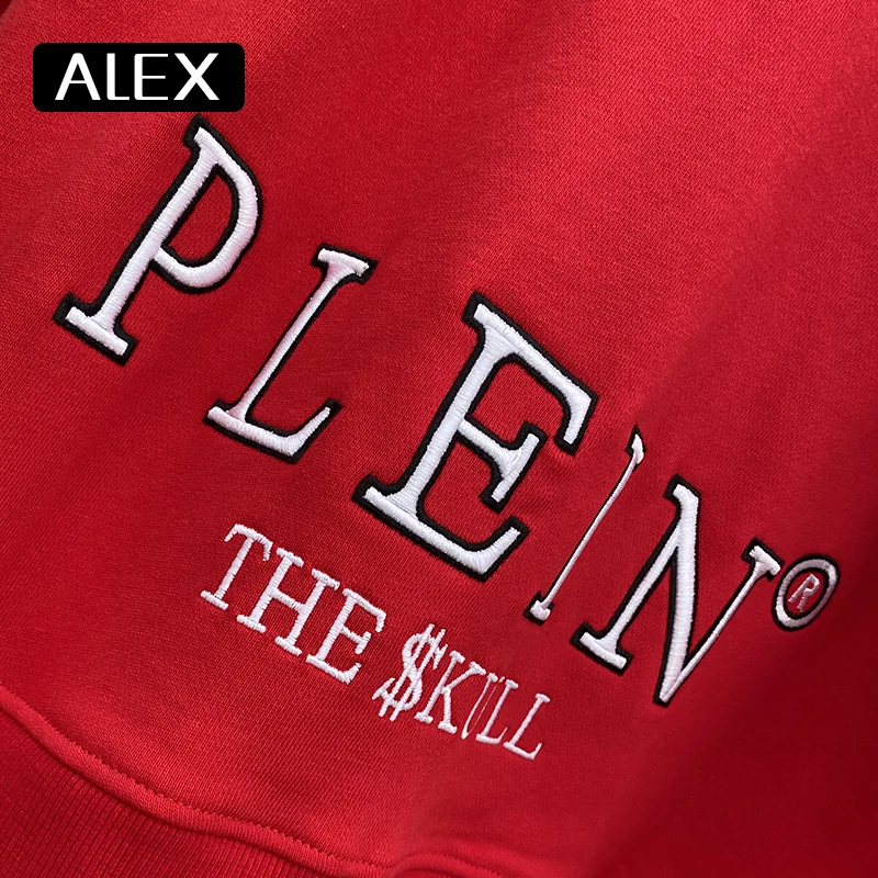 AlexPlein hoodie men sweatshirts one piece skull embroidery streetwear men 100% cotton couple clothing tracksuit men fashion red