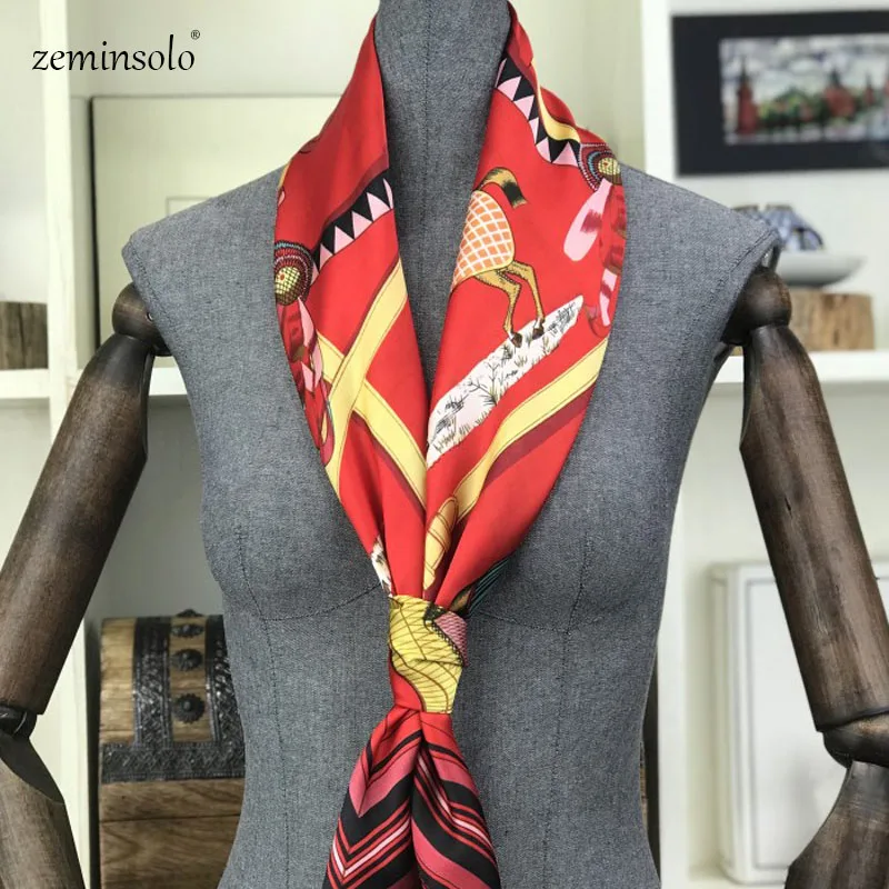 Bufanda de seda satinada para mujer, pañuelo con estampado de Hijab, cuadrado, a la moda, 90x90cm, 2020