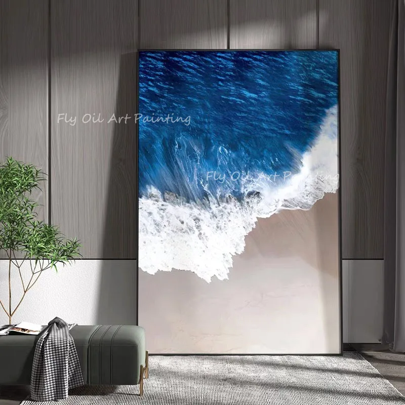 

Large Size Blue Ocean Seaside 100% Handmade Oil Painting Modern Nordic Cuadros Art Picture for Living Room Home Decoration