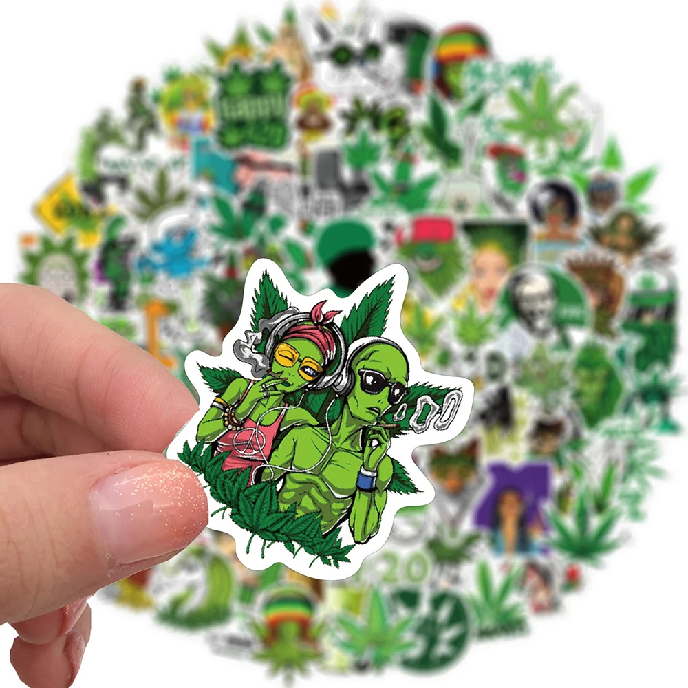 10/50/100PCS Weed Stickers Vinyl Marijuana Decals Funny Smoke Waterproof Aesthetic Stickers for Laptop Water Bottle Skateboard