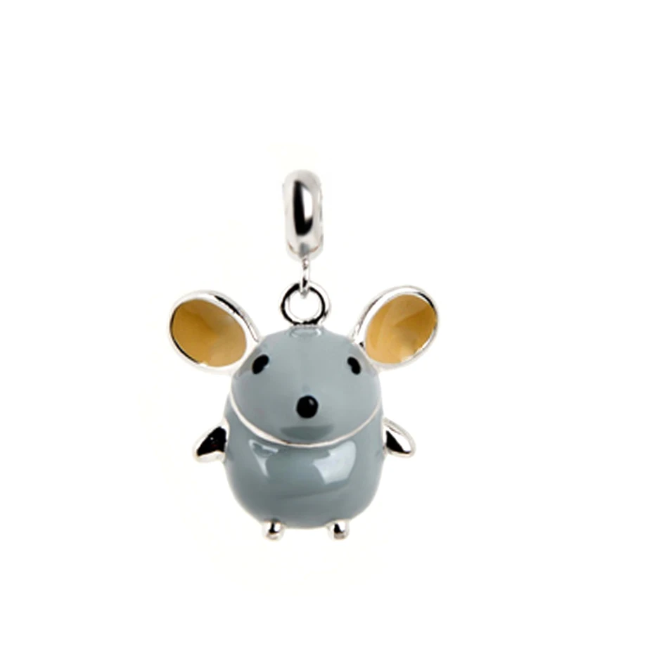 DINGLLY 2pcs 2020 Enamel Mouse Pendant Big Ears Mouse Zodiac Rat Charms Fit Brands Bracelet Bangle Animal Necklace Kids Jewelry