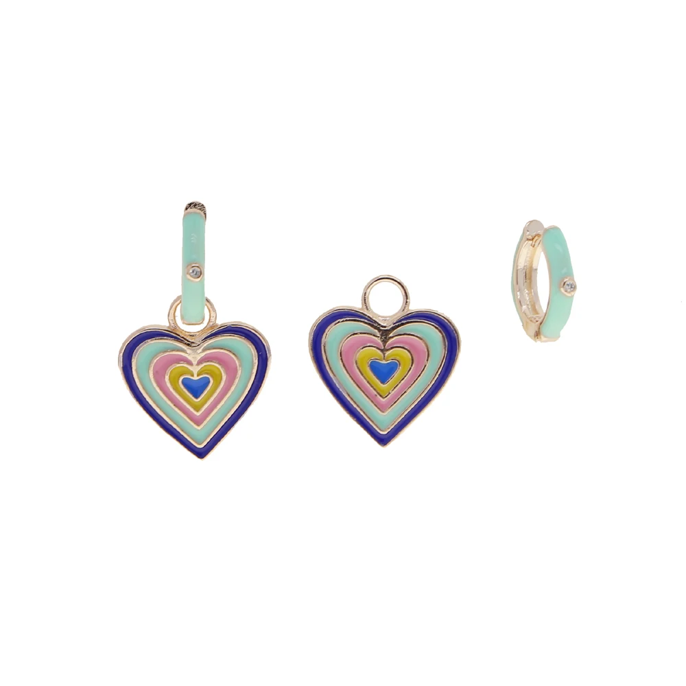 Two Way Used Fashion Women Jewelry Colorful Enamel Heart Charm Dangling Drop Earring