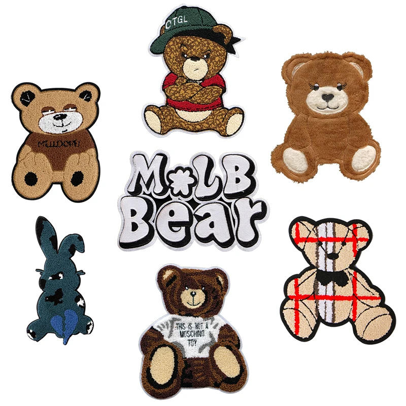 Cute Fashion Embroidery Fur Big Chenille Alphabet Bear Patch, Animal Bear Rabbit Patch, Cartoon Badge Decal DIY Accessories