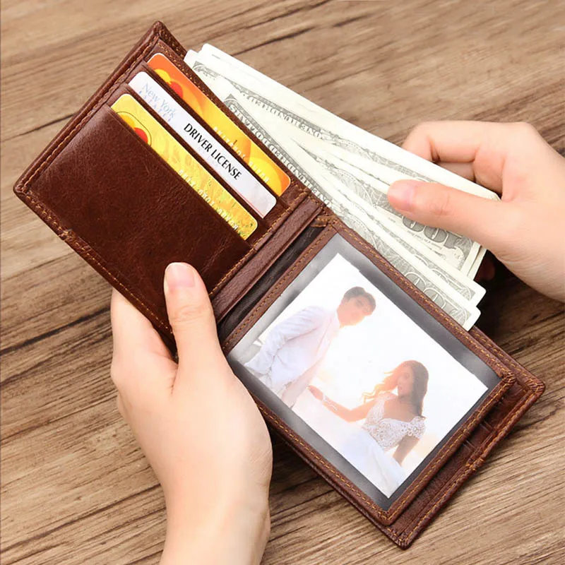 

Genuine Cow leather Men Wallets Fashion Splice Short Purse cowhide leather trifold card holder men wallet carteira masculina