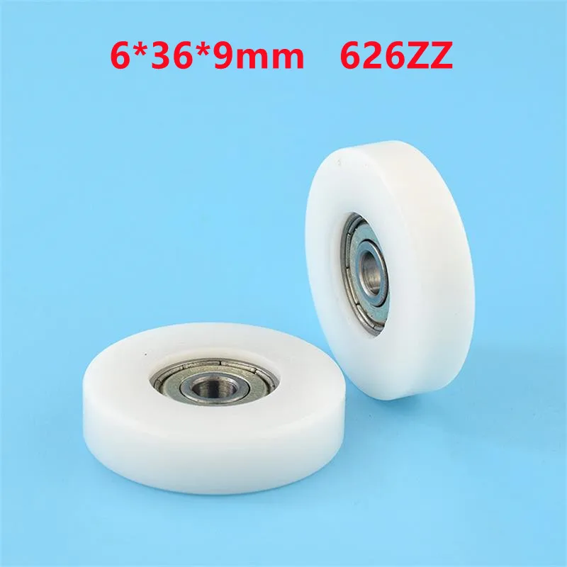 

20pcs/100pcs 6*36*9mm 626ZZ Bearing POM Nylon Plastic Coated Pulley Guide Flat Wheel 6x36x9mm