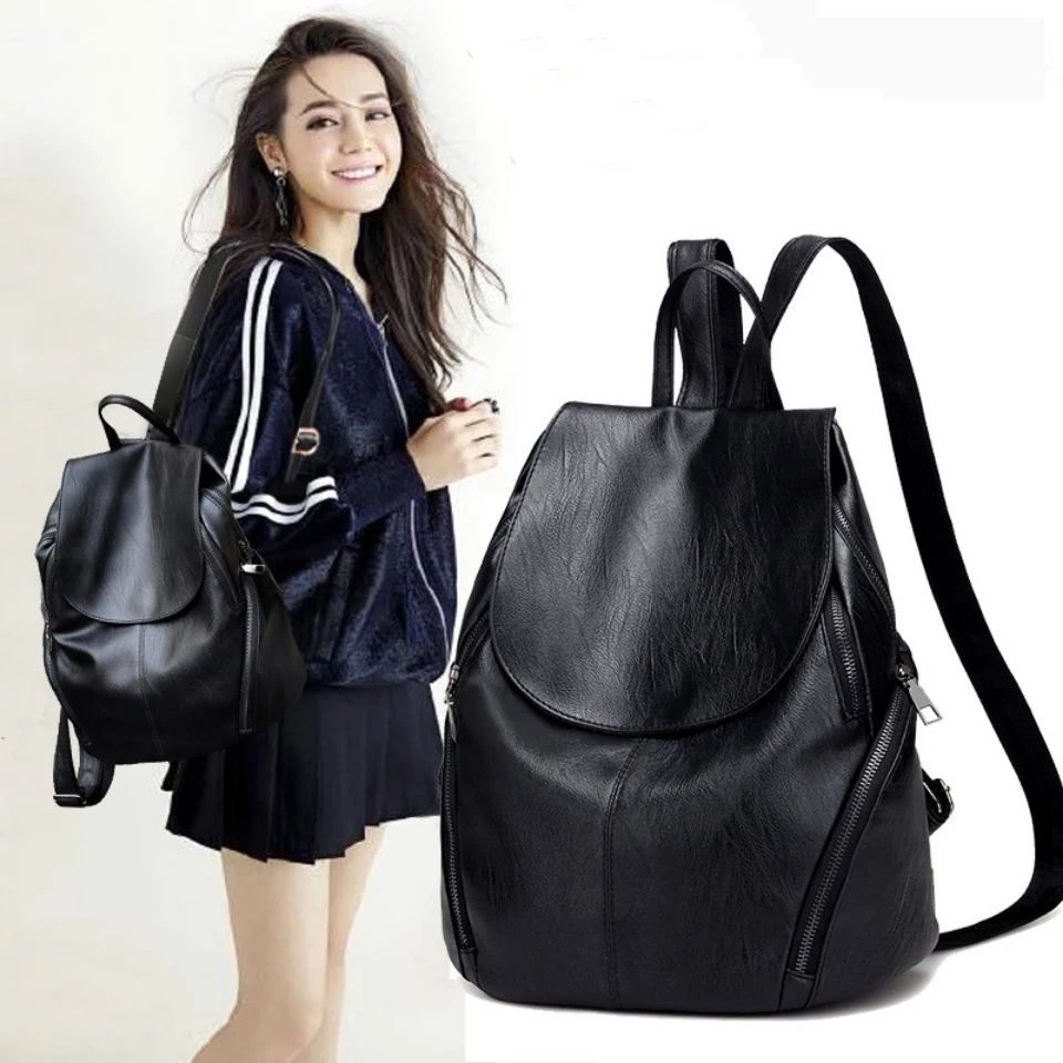 Genuine Leather Backpack Fashion Casual  Ladies Soft Travel Bag