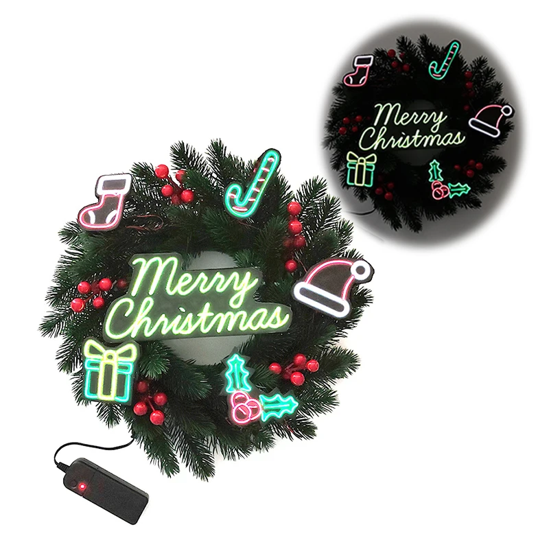 

Glowing Artificial Christmas Wreath, Hanging Ornaments, Front Door, Wall Decorations, Merry Christmas Wreath