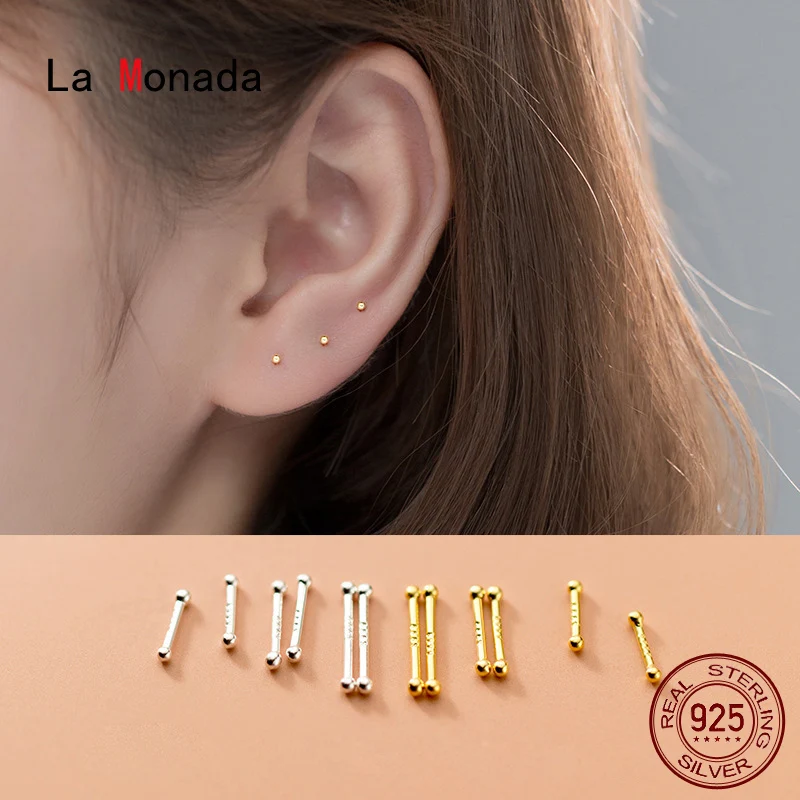 La Monada Sterling Silver Stud Earrings Women Two Ball Fine 925 Silver Jewelry Woman Earrings Stud Silver 999 Keep Piercing Nut