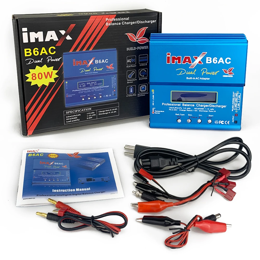 

iMAX B6 AC RC Charger 80W B6AC 6A Dual Channel Balance Charger Digital LCD Screen Li-ion Nimh Nicd Lipo Battery Discharger