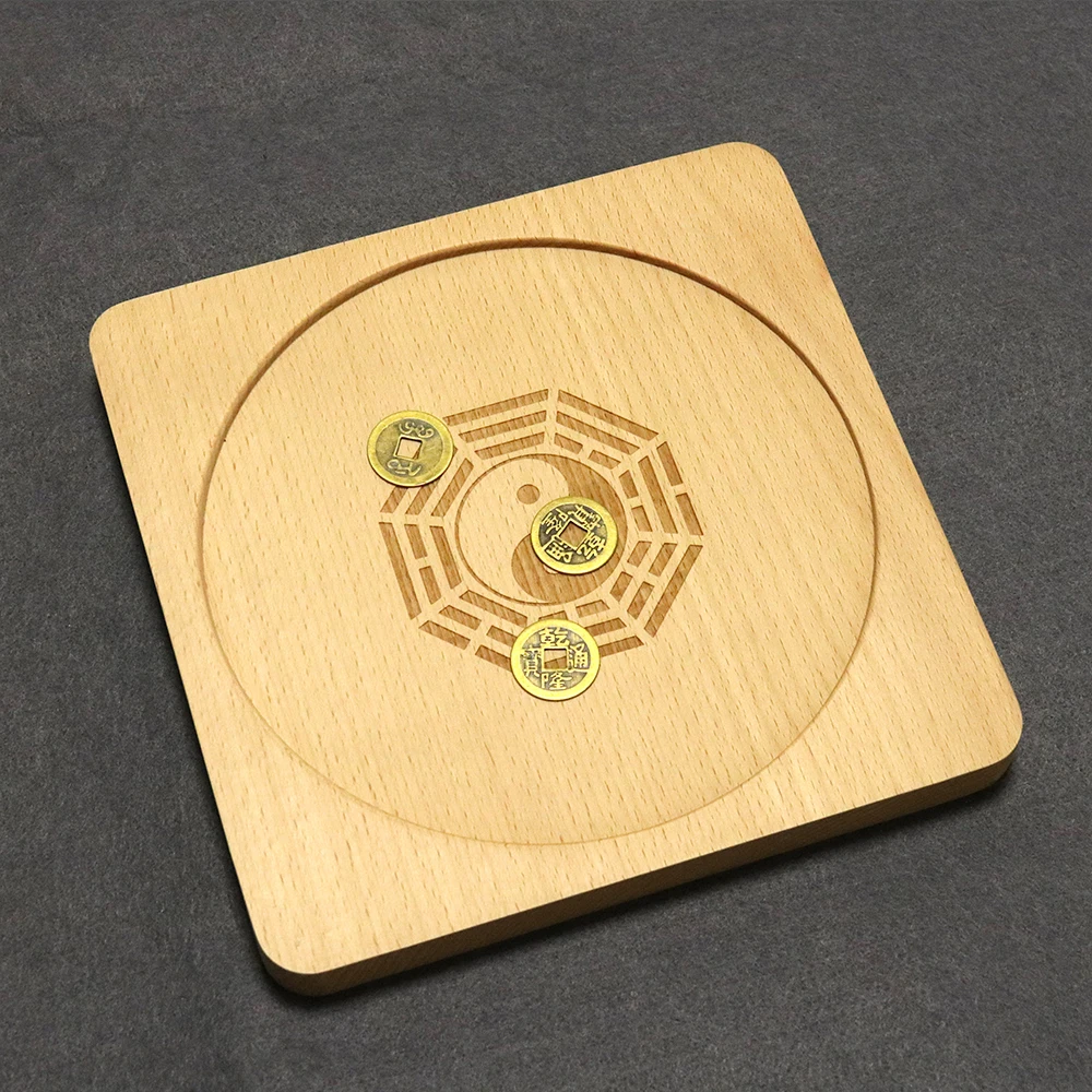 64 Gua Pan Qi Gua pan Zhou Yi Jing 64 Gua Yao Gua base solid wood beech wood 20cm square round Bagua plate