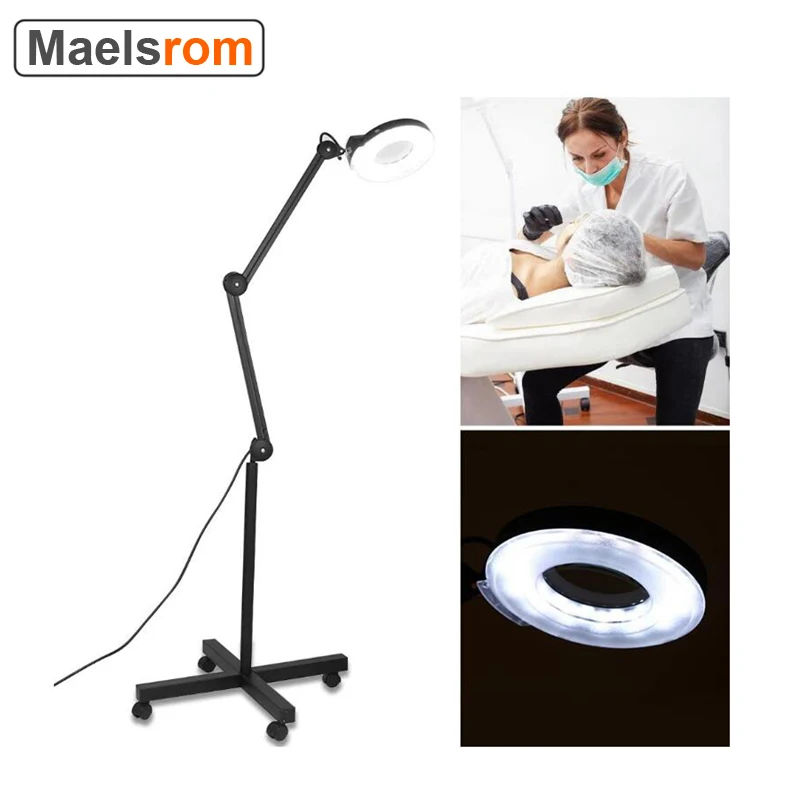 LED Magnifying Vertical LampCosmetic Light 8X Dental Magnifier Lamp Floor Stand Clip Desk Magnifier for Spa Salon Nail Tattoo