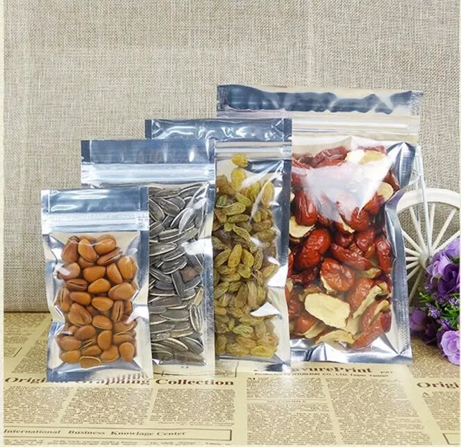 100pcs One Side Clear One Side Foil ziplock Bag Plastic Food Snack Heat Seal Package Pouch Gold Inlay Bags