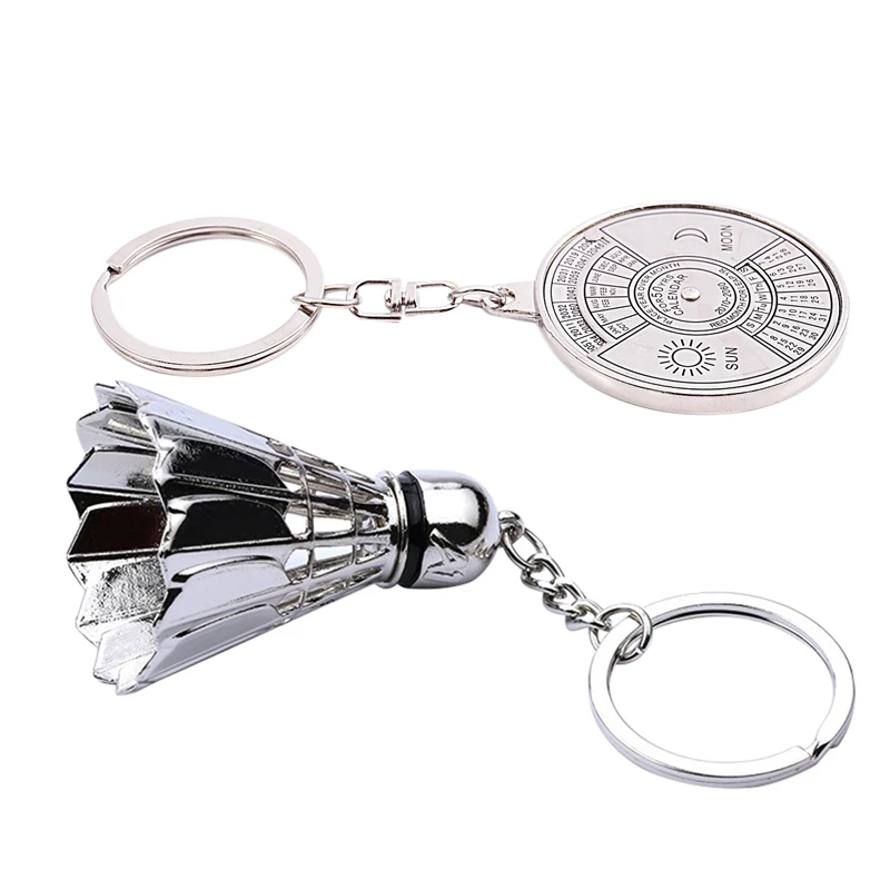 1Pcs Metal Badminton Key Chain Tournament Souvenir Key Chain & 1Pcs Perpetual Calendar Keyring Keychain Unique Metal Key Chain R