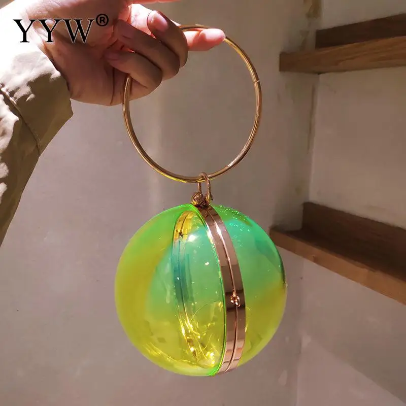 Acrylic Round Ball Clutch bags Women Circle Handbag Transparent Messenger Bag Acrylic Chain Crossbody Bags Totes Money Purse