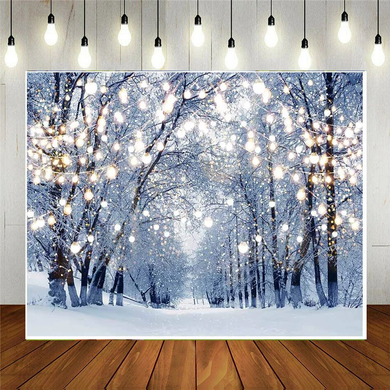 

Winter Scene Backdrop Wonderland Snowflake Photography Background Glitter White Snow Forest Christmas Party Decoration Tree