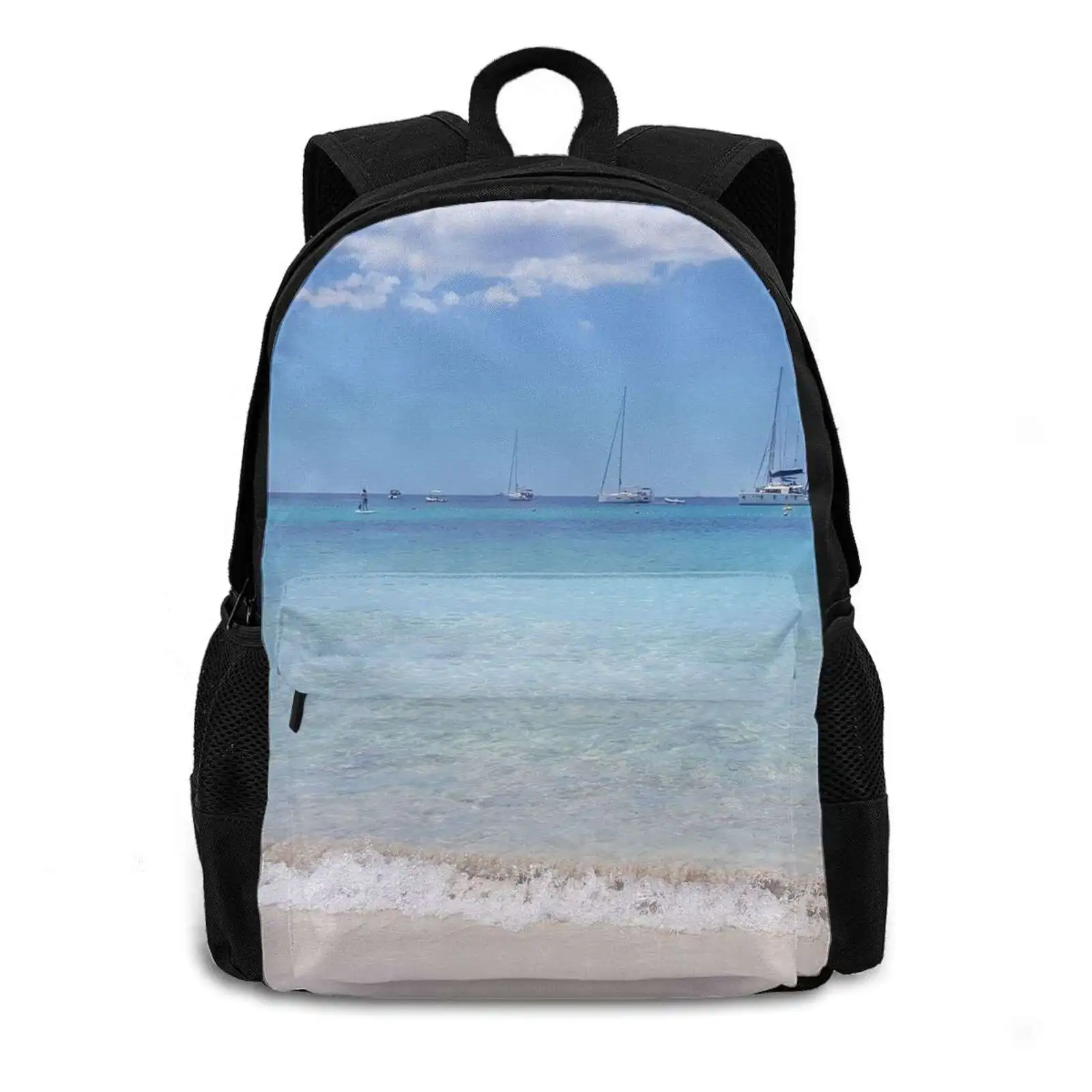 Blue Mediterranean Waves And Summer Beach Backpack For Student School Laptop Travel Bag Beach Lifestyle Summer Sea Ocean Waves