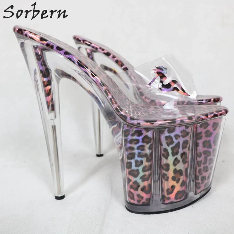 Sorbern Holographic Leopard Women Slippers Transparent Sexy Lady Slip On Summer Shoes Custom Filling Material Big Sizes Sliders