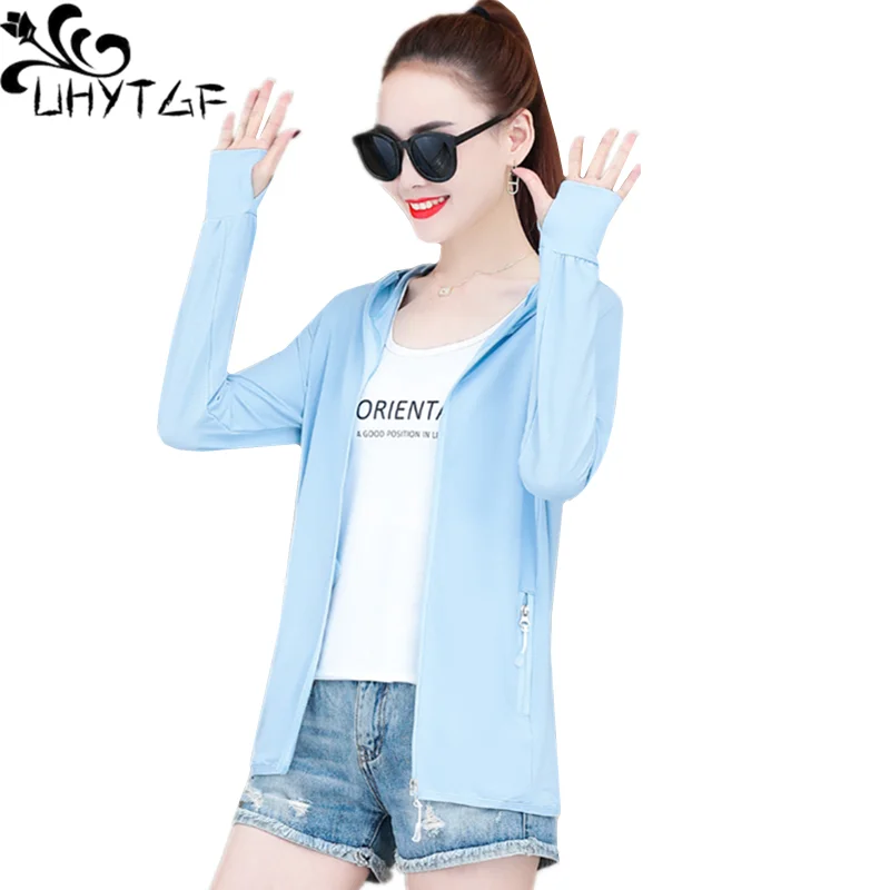 

UHYTGF New 5XL Big Size Jacket Women Ice Silk Anti UV Breathable Thin Summer Sunscreen Clothes Outdoor Couples Sports Coat 2114