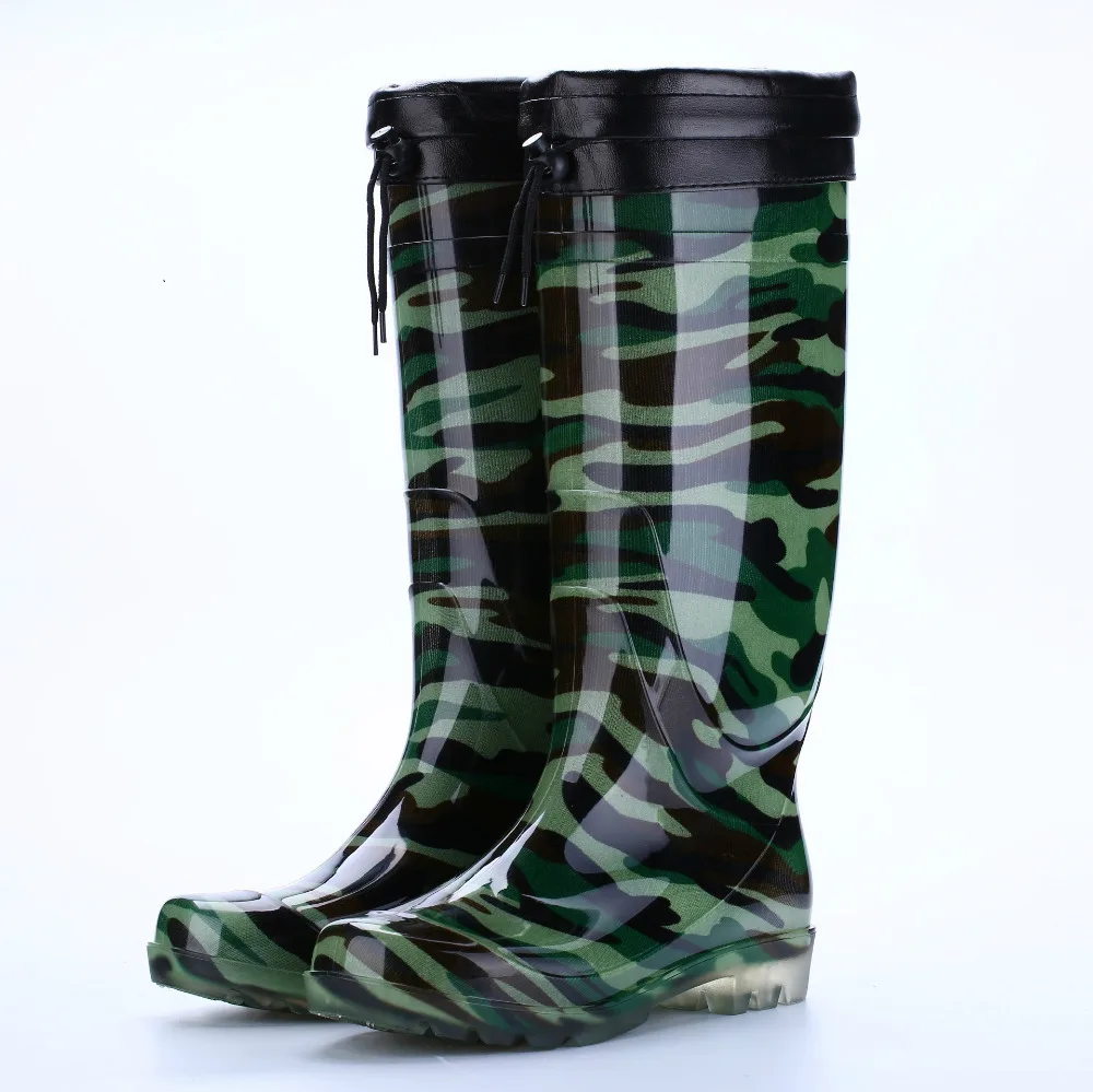 

Men's high-heeled Rain Boots Camouflage Rain Boots Non-slip wear-resistant Acid And Alkali Labor Insurance Warm Water Shoes