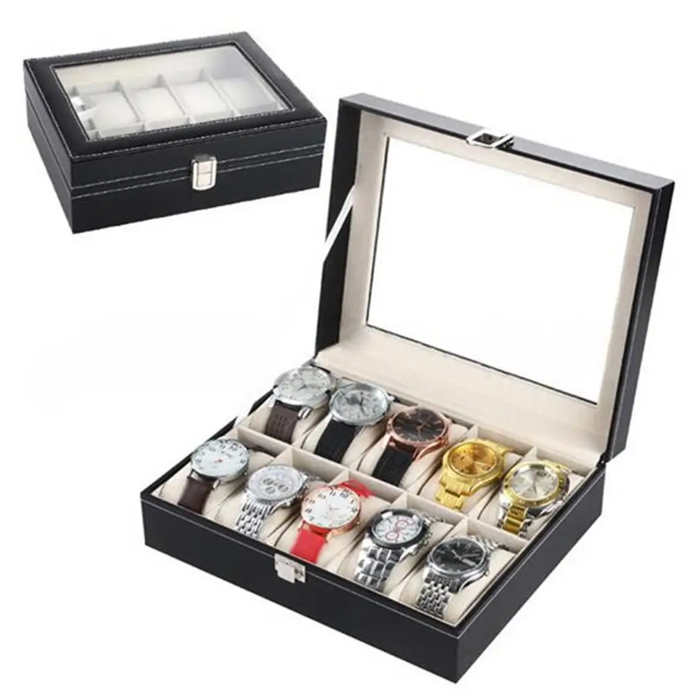 6/10/12/20 Slots Watch Box Clock Storage Box Faux Leather Wrist Watch Men/Watch Display Case Watch Jewelry Organizer