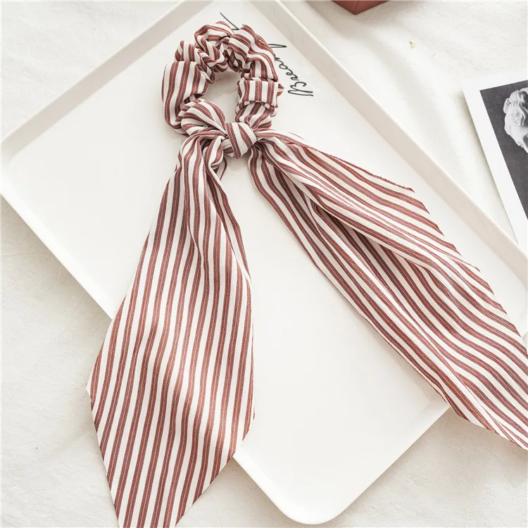 2024 Women Stripe Scrunchie Elastic Handmade Ponytail Hair Rope Korea Trendy Ribbons Chouchou Schrunches Hair Accessories