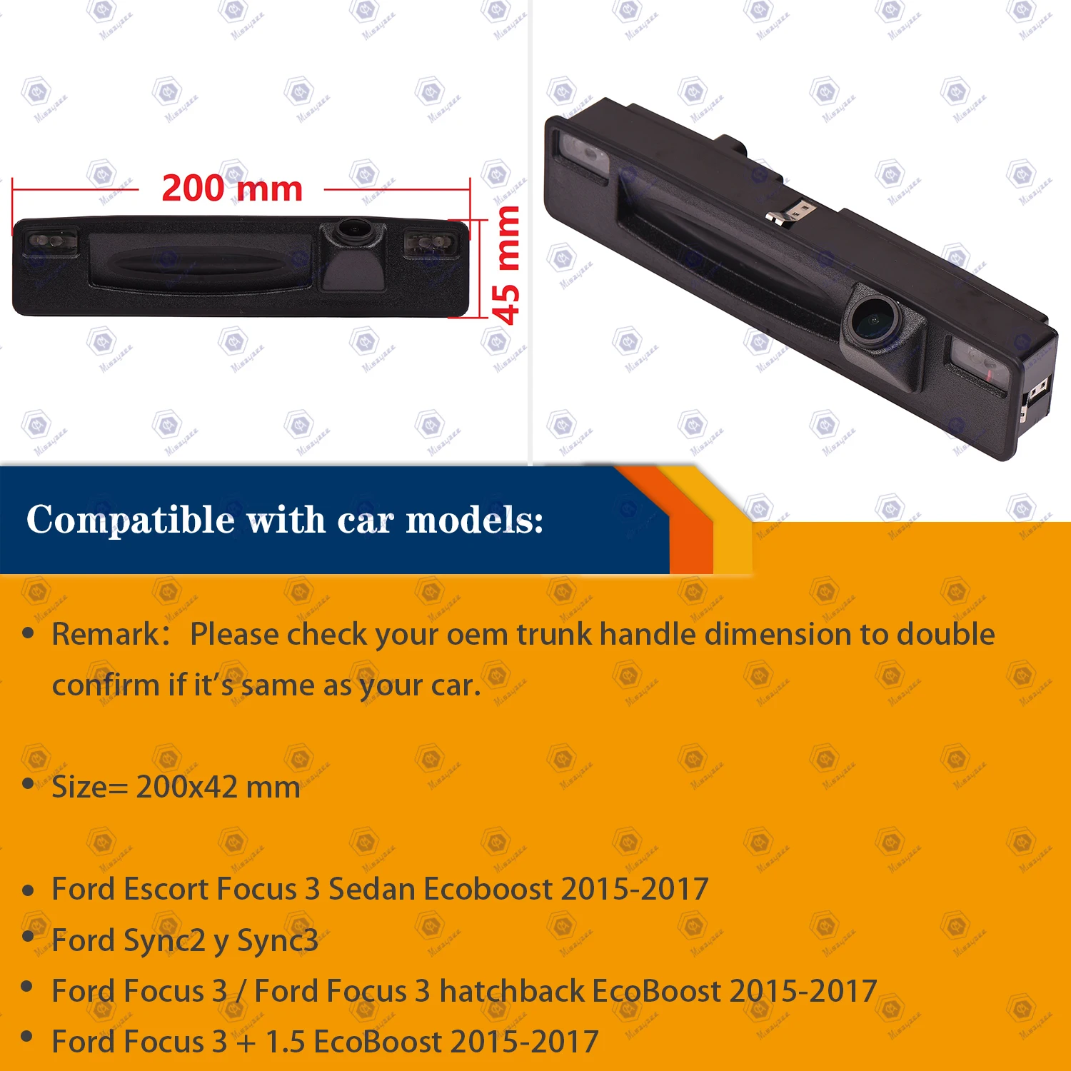HD1280*720P Rear View Camera for FORD Sync2 y Sync3 FORD Focus Fiesta C -MAX 2015-2017, Night Vision Parking Waterproof Camera