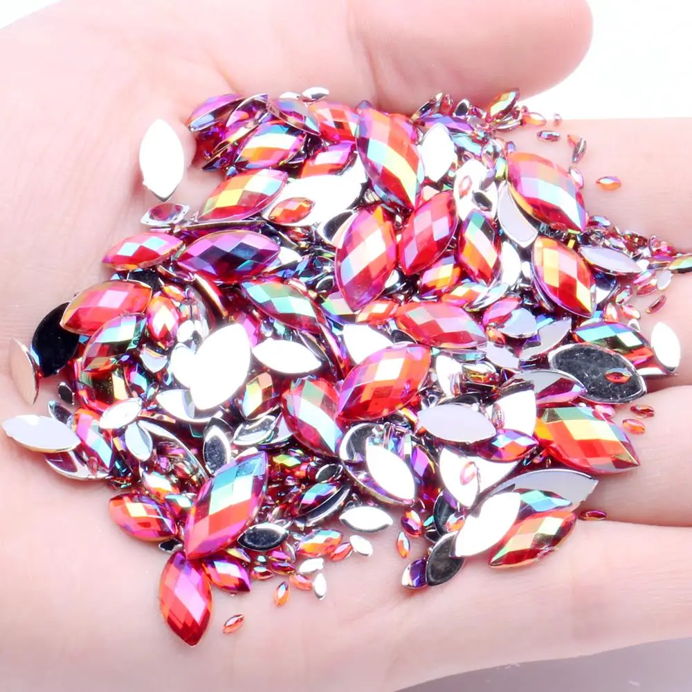 

5X10mm 1000pcs AB Colors Flat Back Marquise Earth Facets Acrylic Rhinestones Glue On Beads DIY Crafts Scrapbooking Decorations