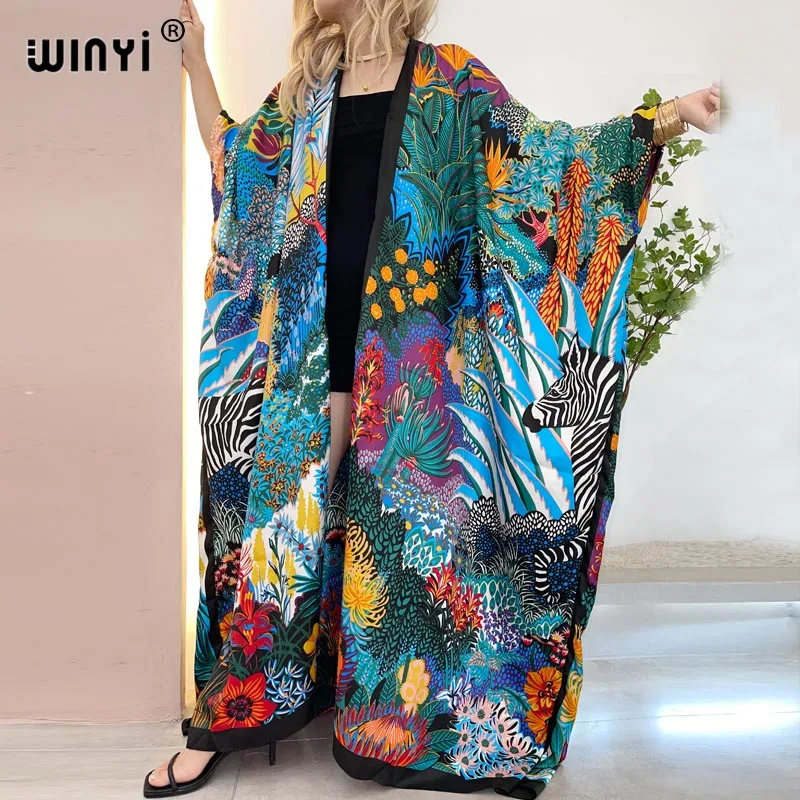 WINYI Africa Middle East kimono Women Cardigan stitch kimono Cocktail sexcy Boho Maxi African Holiday Batwing Sleeve Silk Robe