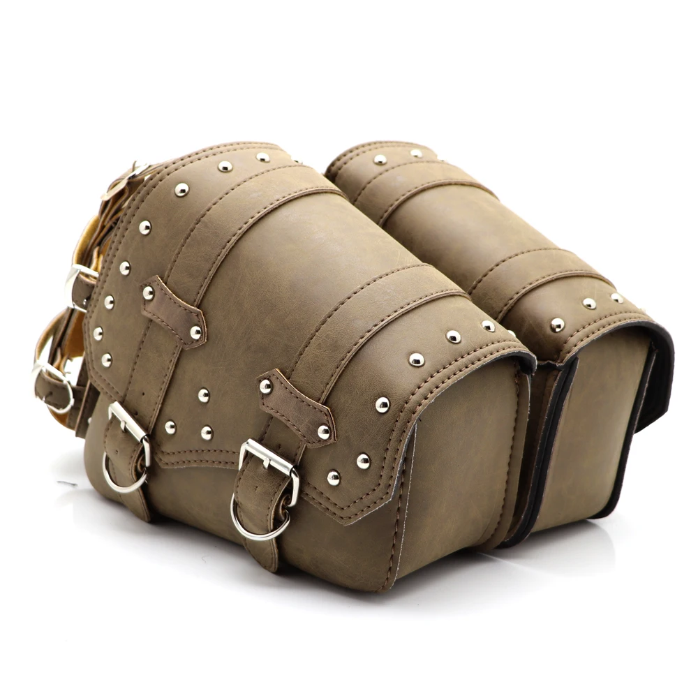 

Brown Motorcycle Saddle Bags Side Bags Saddlebags Softail PU Leather for Harley Sportster Waterproof