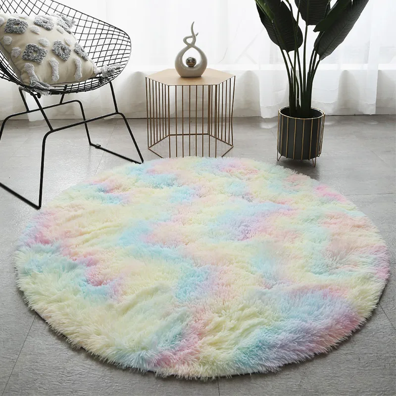 Round Plush Carpet For Living Room Anti-slip Fluffy Large Area Mat Thick Bedroom Decorative Carpets Floor Soft Rug Home Pink Rug