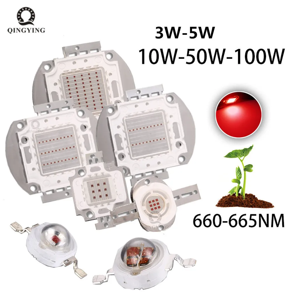 1W 3W 5W 10W 20W 30W 50W 100 W rosną LED COB Chip głęboki czerwony 660nm DIY roślina wzrost owoców dla 1 3 5 10 30 50 100 W Watt światła koraliki