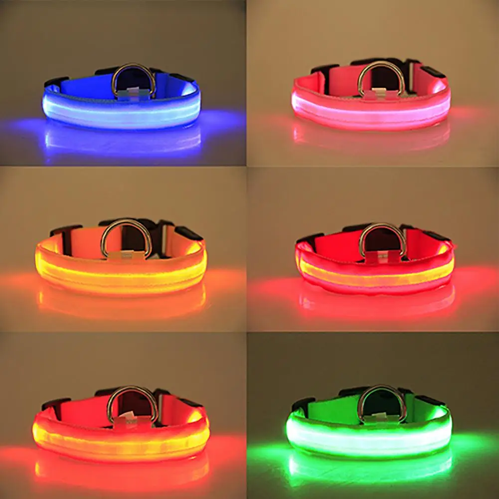 Nylon LED Dog Collar Practical Durable Adjustable Night Safety Bright Color Rain Resistant Small Dogs Cats Neck Strap