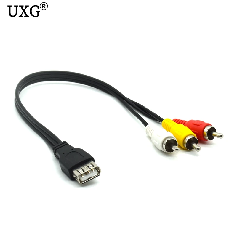 1pc USB Male Plug To 3 RCA Female Adapter Audio Converter Video AV A/V Cable USB To RCA Cable For HDTV TV Television Wire Cord