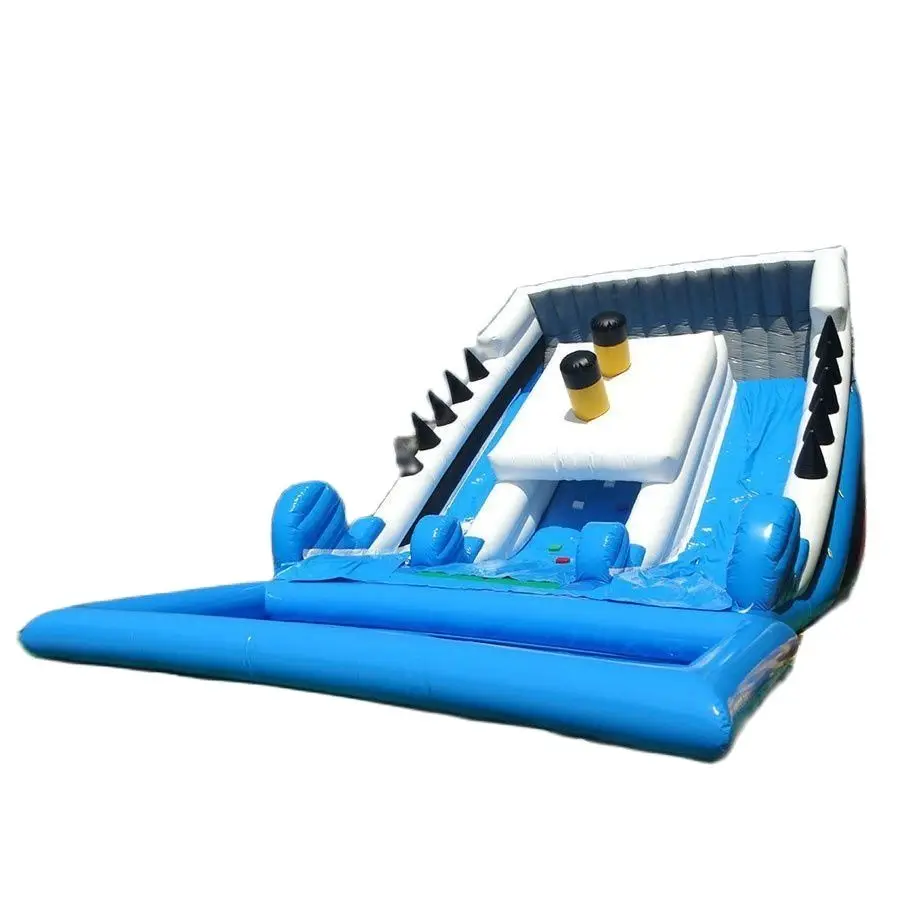 Tobogán inflable azul con piscina tobogán inflable al aire libre con tobogán acuático inflable para piscina uso en verano