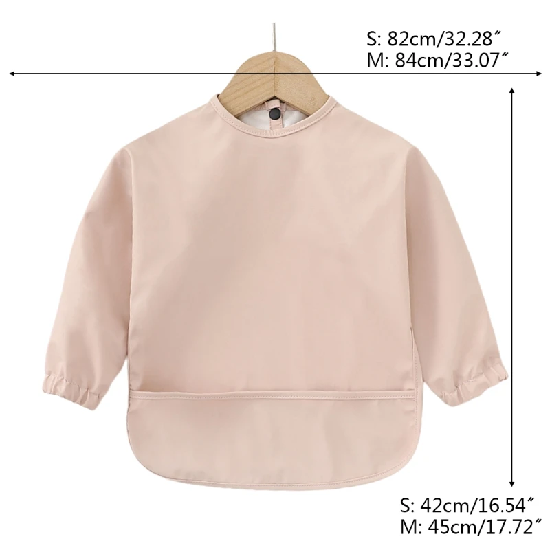 Bavoir à manches longues pour bébé, couleur unie, tissu pour tout-petits, Smock imperméable avec poche, tablier d'alimentation pour nourrissons