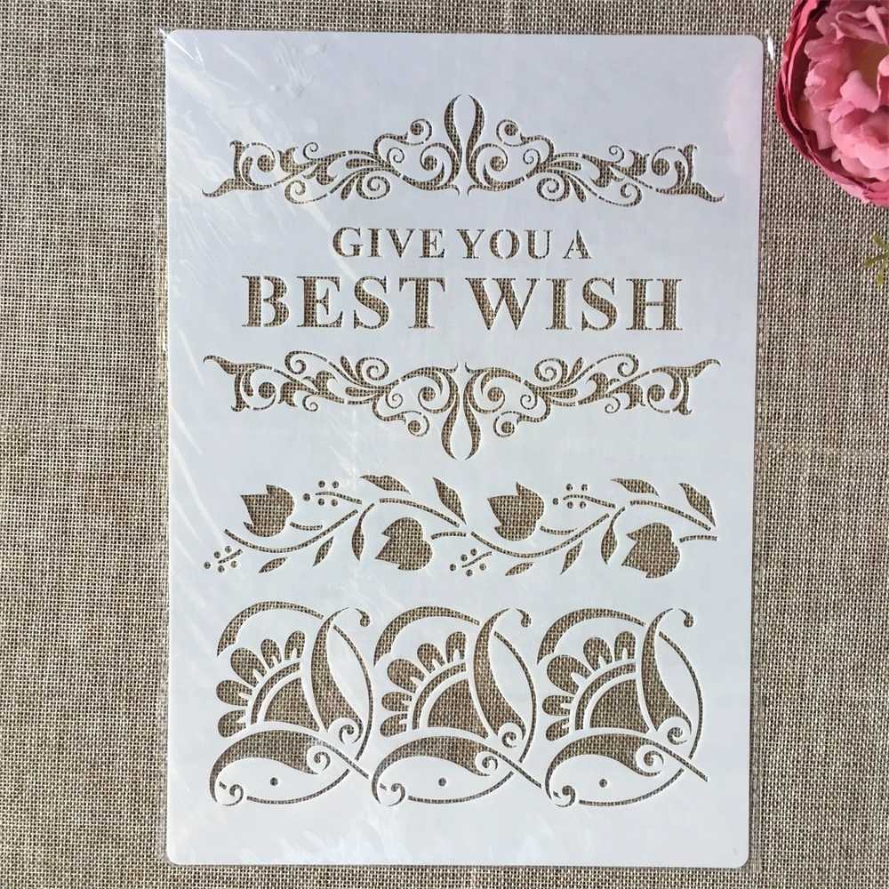 A4 29cm Best Wish Flower Line DIY Layering Stencils Wall Painting Scrapbook Coloring Embossing Album Decorative Template