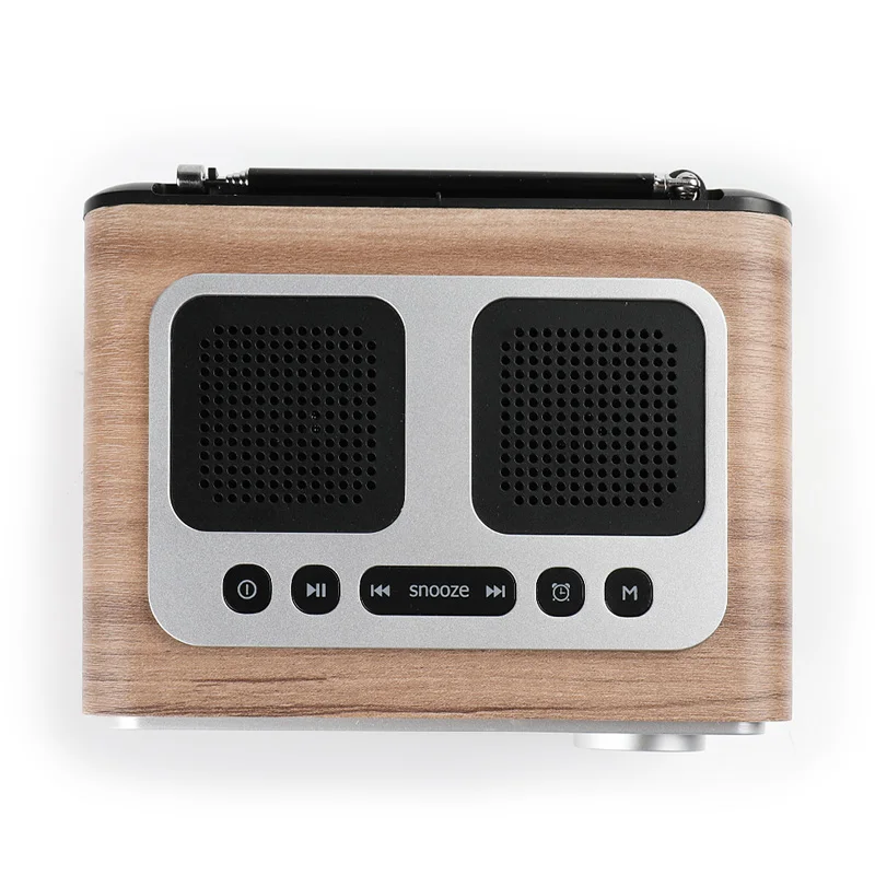 Wooden Alarm Clock Radio Portable Retro Radio Bluetooth Speaker Digital FM Radio Multi-Functional MP3 Player Supports Micro USB