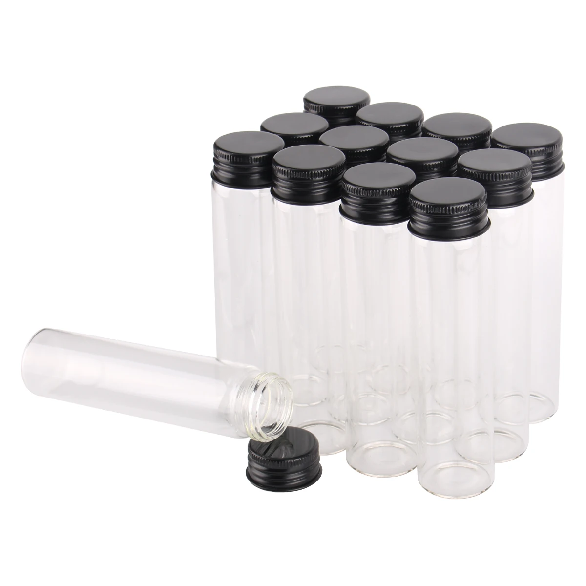 12 pieces 60ml Glass Bottles Jar Vials Terrarium with Black Aluminum Lids Size 30*120mm for Wedding Favors Gift DIY Crafts