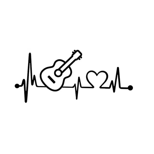 

14.9CM*6.7CM Fun Acoustic Guitar Heartbeat Vinyl Motorcycle Car Sticker Decal