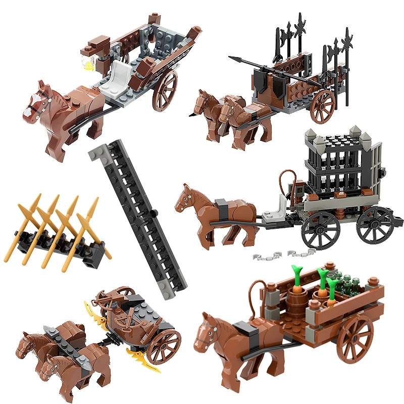 

Medieval Carriage Chariot Prison Van Radish Transporter Moc Figure Accessories Small Building Block Assemble Kids Toys Gift