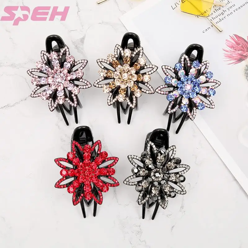 

Three tooth clip curling diamond hair clip headdress female mother grab clip elegant lady duck beak clip hairpin